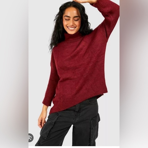 Lulus Sweaters - Lulu's Deep Red Turtleneck fall oversized Sweater